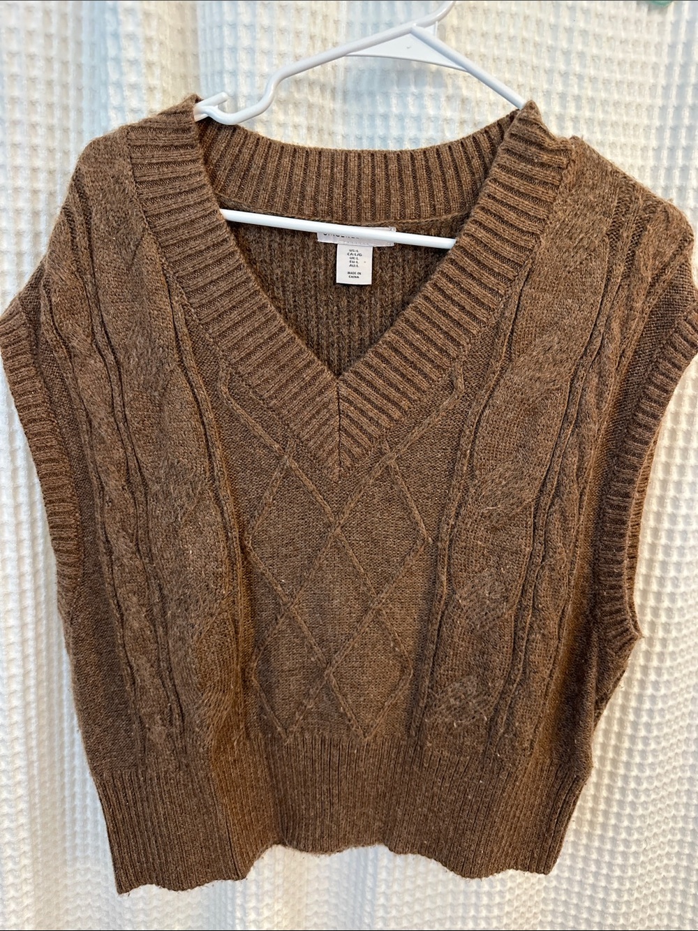 Brown Cable-Knit V-Neck Sweater Vest